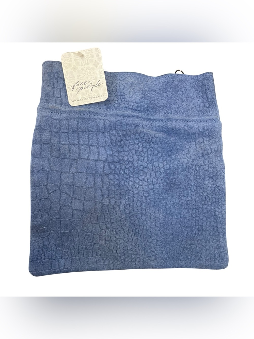 Free People Blue Suede Croc Embossed  Crossbody Bag